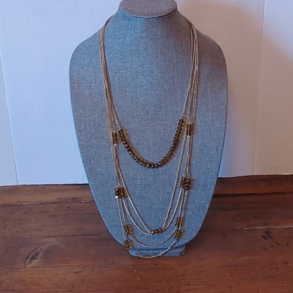 AMBER & BRONZE COLOURED MULTI STRAND NECKLACE